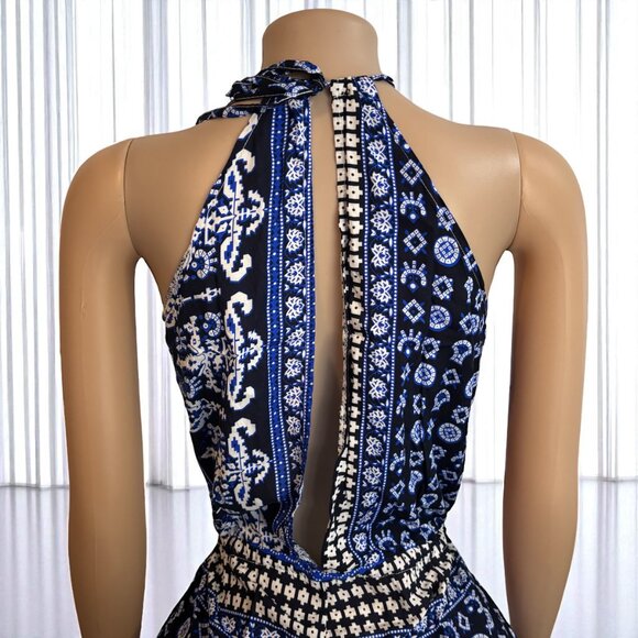 Halter Neck Blue Short Keyhole Romper - Picture 7 of 7